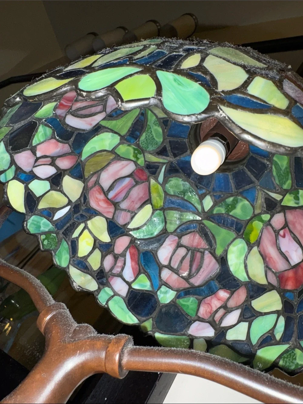 Mosaic Stained Glass Lamp with Pink, Green & Blue Shade